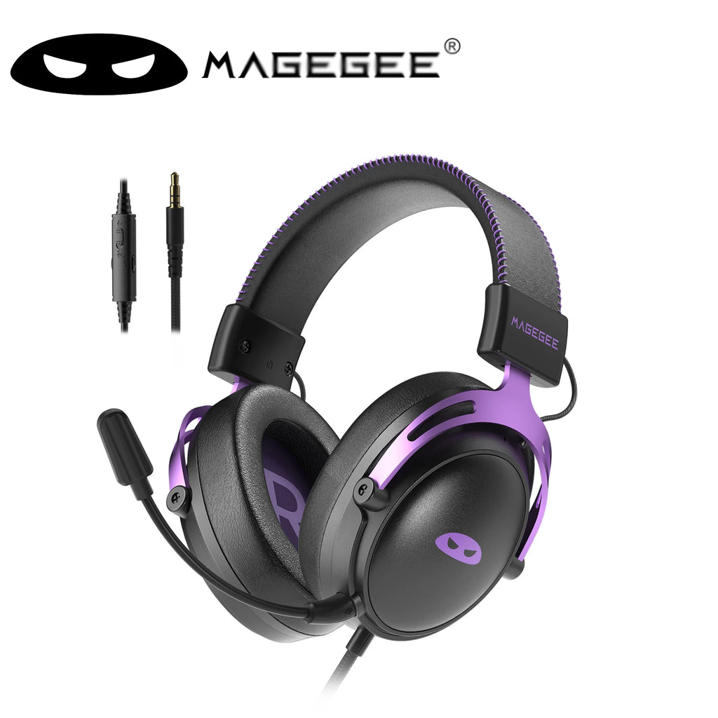 MageGee Wired Gaming Headset Over Ear Headphones with 53mm Driver Surround Sound Detachable Mic for PC PS4 PS5 Xbox Adjustable