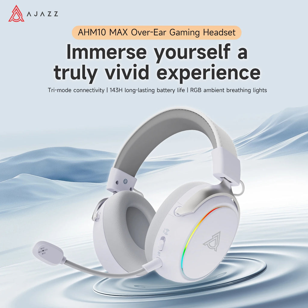 AJAZZ AHM10 MAX Wireless Bluetooth Headphones, Over-Ear, for PC Gaming, Mobile, Sports, Running, Wired Mode, Laptop