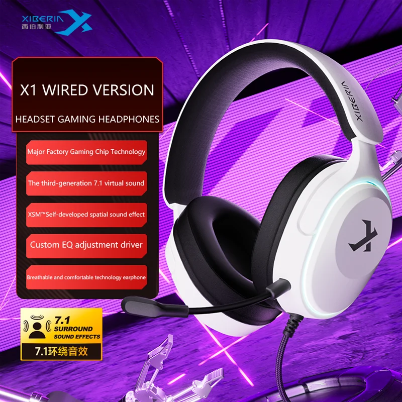 XIBERIA X1 Gaming Headset Over-ear 7.1 Channel Wired Computer USB Gaming Headphones for Identify Position By Sound Recognition