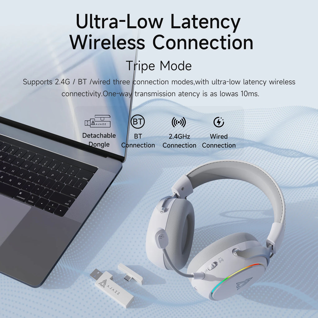 AJAZZ AHM10 MAX Wireless Bluetooth Headphones, Over-Ear, for PC Gaming, Mobile, Sports, Running, Wired Mode, Laptop